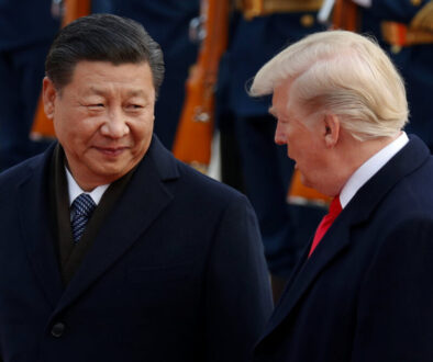 U.S. President Donald Trump takes part in a welcoming ceremony with China's President Xi Jinping at the Great Hall of the People in Beijing